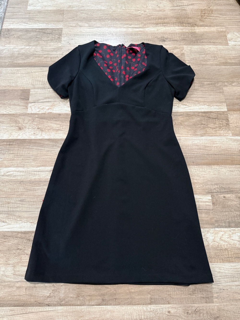 Betsey Johnson Black Mini Dress with Red Polka Dot Lining size 2 two